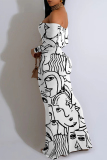 Black Red Elegant Geometric Print Tropical Print Contrast Off Shoulder One Step Skirt Dresses