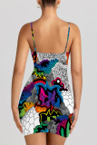 Multi-color Sexy Geometric Print Cartoon Print Contrast Printed Dresses
