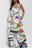 Light Beige Gray Sexy Butterfly Print Letter Print U Neck Printed Dresses