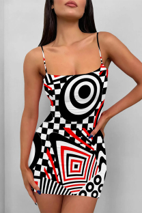 Black And White Sexy Geometric Print Cartoon Print Contrast Printed Dresses