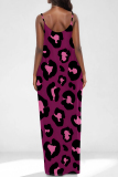 Purple Casual Leopard Print Pocket U Neck Printed Dresses