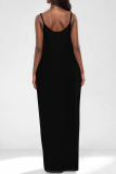 Black Casual Gradient Print Pocket Contrast U Neck Printed Dresses
