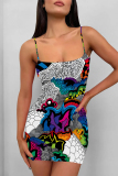 Multi-color Sexy Geometric Print Cartoon Print Contrast Printed Dresses