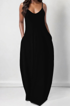 Black Casual Gradient Print Pocket Contrast U Neck Printed Dresses