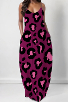 Purple Casual Leopard Print Pocket U Neck Printed Dresses