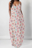 Pink Sexy Floral Print Pocket V Neck Printed Dresses