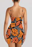 Multi-color Sexy Geometric Print Cartoon Print Contrast Printed Dresses