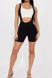 Black Sexy Hollow Out Patchwork Backless Contrast U Neck Skinny Rompers