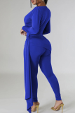 Black Casual Solid Color Patchwork Ruched V Neck Skinny Jumpsuits