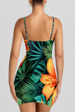 Multi-color Sexy Geometric Print Cartoon Print Contrast Printed Dresses