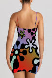 Multi-color Sexy Geometric Print Cartoon Print Contrast Printed Dresses