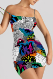 Multi-color Sexy Geometric Print Cartoon Print Contrast Printed Dresses
