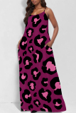 Purple Casual Leopard Print Pocket U Neck Printed Dresses