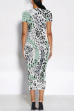 Multicolor Casual Geometric Print Floral Print Contrast O Neck Printed Short Sleeve Dress