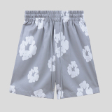 Black Casual Print Draw String Patchwork Loose Mid Waist Straight Full Print Shorts