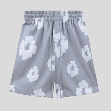 Grey Casual Print Draw String Patchwork Loose Mid Waist Straight Full Print Shorts