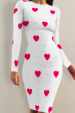 Red White Casual Print Patchwork O Neck Wrapped Skirt Dresses