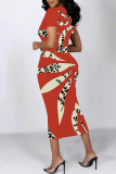 Multicolor Casual Geometric Print Floral Print Contrast O Neck Printed Short Sleeve Dress