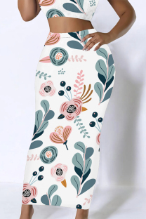 White Casual Graffiti Print Camouflage Print Contrast Regular High Waist Full Print Bottoms