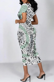 Multicolor Casual Geometric Print Floral Print Contrast O Neck Printed Short Sleeve Dress