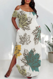 Black Sexy Floral Print Polka Dot Pocket Slit U Neck Printed Plus Size Dresses
