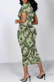 Multicolor Casual Geometric Print Floral Print Contrast O Neck Printed Short Sleeve Dress