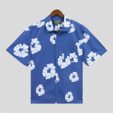 Blue Casual Print Buckle Patchwork Shirt Collar Tops