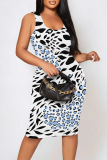 Black And White Sexy Cartoon Print Contrast U Neck Printed Dresses