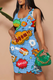 Black And White Sexy Cartoon Print Contrast U Neck Printed Dresses