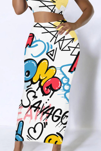 Multicolor Casual Graffiti Print Camouflage Print Contrast Regular High Waist Full Print Bottoms