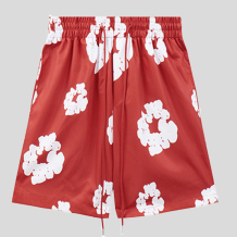 Red Casual Print Draw String Patchwork Loose Mid Waist Straight Full Print Shorts