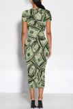 Multicolor Casual Geometric Print Floral Print Contrast O Neck Printed Short Sleeve Dress