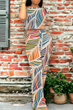 Black Casual Geometric Print Pocket Contrast O Neck Short Sleeve Two Pieces