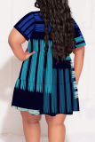 White Casual Geometric Print Flowers Splashed ink printing Contrast V Neck Printed Plus Size Dresses