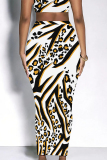 White Casual Colorblock Geometric Print Contrast Regular High Waist Full Print Bottoms