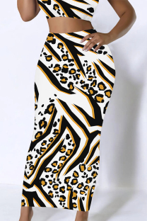 White Casual Colorblock Geometric Print Contrast Regular High Waist Full Print Bottoms