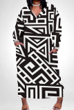 Colour Casual Print Pocket Patchwork V Neck Straight Plus Size Dresses