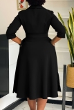 Malachite Green Casual Solid Color With Belt Turndown Collar A Line Dresses