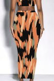 White Casual Colorblock Geometric Print Contrast Regular High Waist Full Print Bottoms