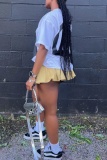 White Casual Figure Print Basic O Neck T-Shirts