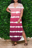 Blue Casual Striped Print Pocket Contrast V Neck Printed Dresses