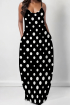 Black Sexy Gradient Color Pocket Patchwork Backless Spaghetti Strap Sling Dresses