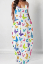 Multicolor Sexy Gradient Color Pocket Patchwork Backless Spaghetti Strap Sling Dresses