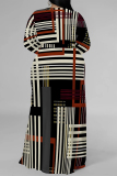 Stripe Casual Floral Print Lace Up Slit V Neck Printed Plus Size Dresses