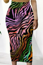 Black Elegant Striped Print Contrast Regular High Waist Full Print Bottoms