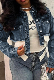 Blue Sexy Solid Color Pocket Buckle Patchwork Turndown Collar Long Sleeve Regular Denim Jacket