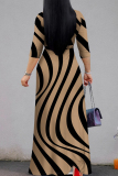 Blue Orange Elegant Print Patchwork Strap Design V Neck Long Dresses