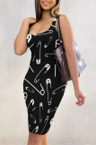 Green Sexy Geometric Print Floral Print Contrast U Neck Printed Dresses