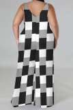 Camouflage Casual Street Plaid Camouflage Print Letter Print Contrast V Neck Plus Size Jumpsuits(With a turban)