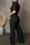 Green Casual Solid Color Pocket Buckle Patchwork Turndown Collar Regular Jumpsuits(the buttons are subject to the actual)
